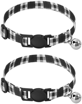 Black White Checkered Plaid Stripes Pet Collars 2 Pack Collar for Puppy Adjustable 10.6 to 17.1 Inches