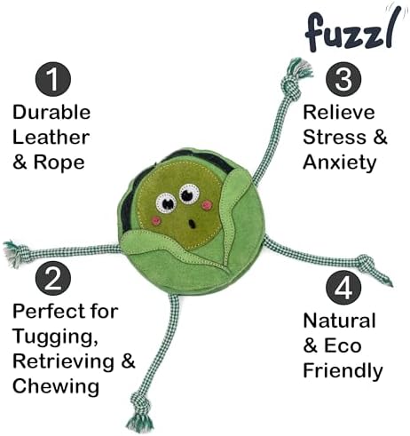 Fuzzl Eco Leather Super Sprout Natural and Tough Dog Toys - Long Lasting Chew Toys for Aggressive Chewers - Strong Dog Toy for Dogs and Puppy