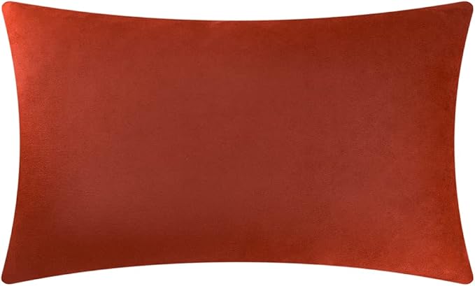 KINGROSE Handmade 3D Flower Throw Pillow Cover, Rust Red, 12x20 Inches | Soft Solid Suede Pillowcase, Rectangle Cushion Cover, Vintage Floral, For Sofa Couch Chair Bed, Home Decorative