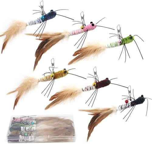 SONGWAY Insect Cat Toys with Feather - 6 Pieces Cat Worm Toy Refills, Cat Toy Wand Attachments, Worm Cat Toys, Interactive Toys for Indoor Cats Kittens