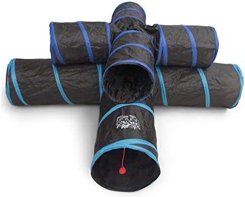 Feline Ruff Premium 4 Way Cat Tunnel. Extra Large 12 Inch Diameter and Extra Long. A Big Collapsible Play Toy. Wide Pet Tunnel Tube for Rabbits, Kittens, Large Cats, and Dogs.