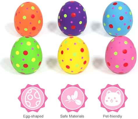 Dog Squeaky Toys, 6 Pcs Egg Shape Interactive Rubber Dog Toys, Durable Chew Fetch Play Toys for Puppies Small Medium Dogs