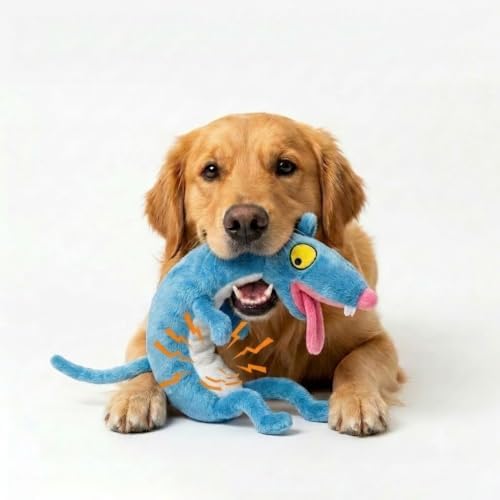 EMMA COLE Plush Squeaky Pet Toy for All Dogs Stuffed Animal Interactive for Cuddling Playing Puppy Teething Chewing(Blue Rat)