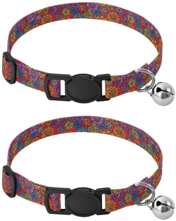 Boho Mandala Flowers Pet Collar 2 Pack Soft Cat Collar Adjustable 10.6 to 17.1 Inches
