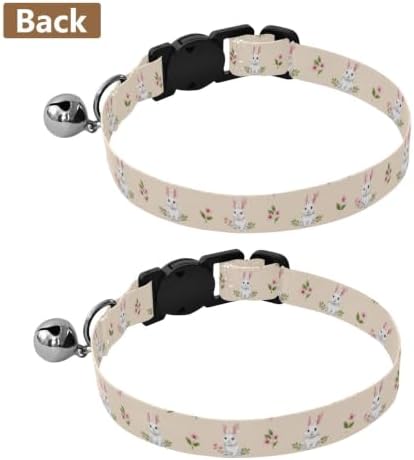 Cute White Rabbits Cat Bell Collar 2 Pack Puppy Collar Adjustable Length 10.6" to 17.1"