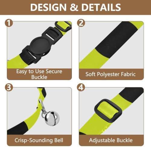 2 Pack Kitten Collar Tiny Black Polka Dots On Yellow Cat Collar with Bell, Adjustable 10.6 to 17.1 Inches
