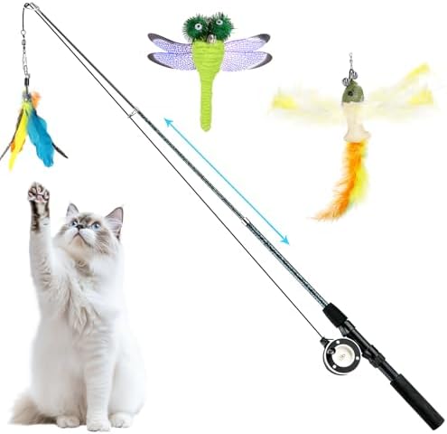 Pawaboo Cat Feather Toys, 4 Pack Interactive Cat Feather Teaser Wand Toys