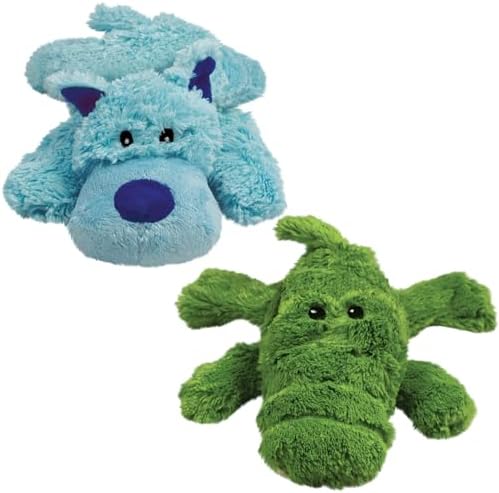 KONG Cozie Plush Dog Toys 2 Pack – Durable & Soft Squeaky Toys for Medium Dogs – Assorted Animal Characters (Ali The Alligator/Baily The Dog)