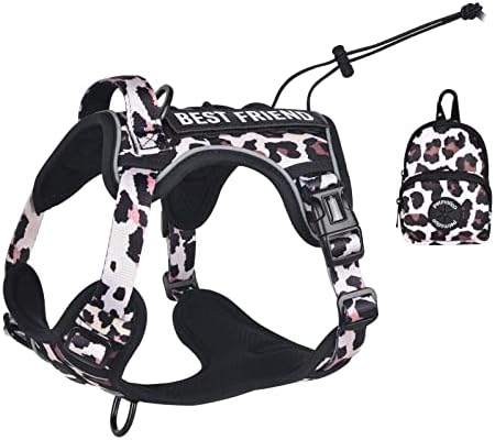 Petmolico No Pull Dog Harness, Tactical Dog Vest with Dog Treat Pouch, Leopard Small