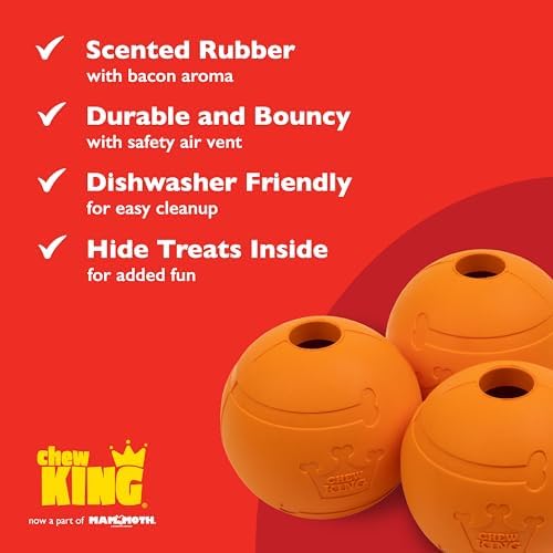 Chew King Dog 2.5 Inch Bacon Flavor Rubber Balls 3 Pack Large Breeds