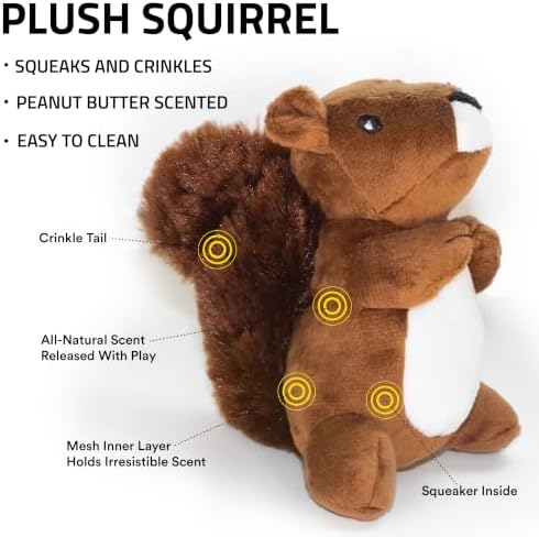 Playology Plush Squirrel Toy for Small Dogs - Small, Peanut Butter Scent