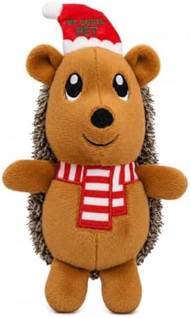 Christmas Hedgehog Squeaky Dog Toy for Small & Medium Dogs, Soft Plush Stuffed Puppy Toy with Built-In Squeaker, Interactive Indoor Play Toy for Gentle Chewers, Machine Washable Holiday Dog Gift
