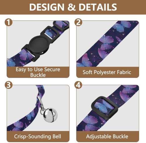 2 Pack Kitten Collars Purple Butterfly Small Dog Collar with Bell, Adjustable 10.6 to 17.1 Inches