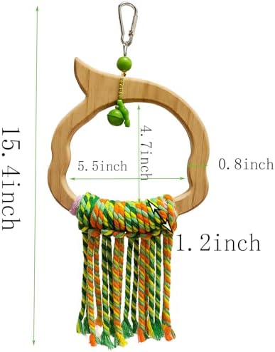 Wooden Bird Swing Toy with Rope Perch, Fish Shape, Hanging Cage Accessory for Parrots (Colorful, Green Wood Swing)