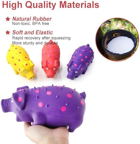Squeaky Pig Dog Toys, Interactive Durable Latex Rubber that Oink Pig Chew Toy for Small Medium Large Dogs 3 Pack