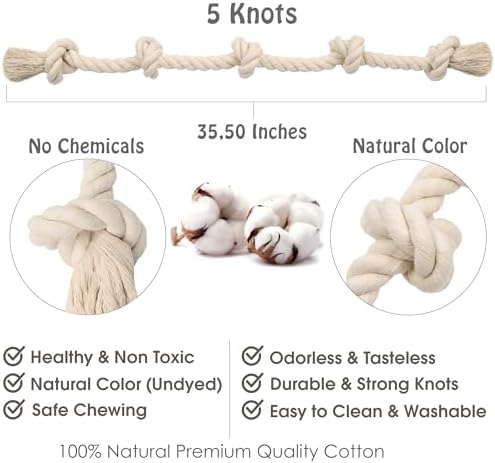 Barida Natural White Tough Dog Rope. Premium Non-Toxic Cotton Interactive Large Dog Toys, Tug of War, Chew Rope