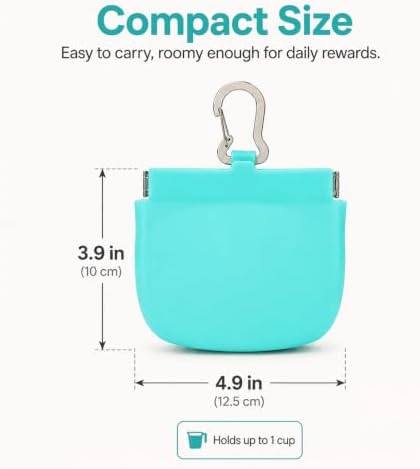 Silicone Dog Treat Pouch for Pet Training One-Hand Access One Cup Silicone Treat Bag with Pull Tab and Auto Closing Lid Treat Pouches for Leash(Color: Cyan)