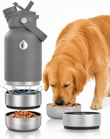 32 oz. Dog Water Bottle, Insulated Dog Travel Water Bottle, Stainless Steel Pet Water Bottle Dispenser Portable Food and Water Bowl for Dogs for Walking Dog Canteen Travel Kit