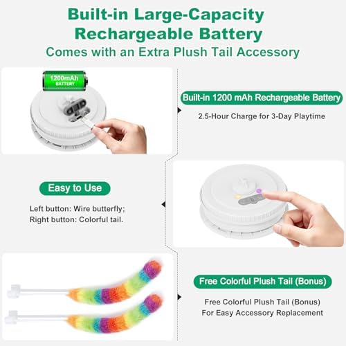 Interactive Cat Toys for Indoor Cats,Automatic Kitten Tunnel Toys | Rechargeable Touch Activated, Hide and Seek Design, Colorful Fluffy Tail & Butterfly, Cat Enrichment Toy for Bored Cats