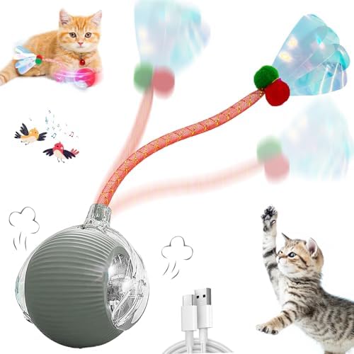 Speedy 2.0 Tail Interactive Cat Toys for Indoor Cats, Automatic Cat Toy with Elastic Mesh Tail, Electric Rolling Ball on Carpet, Chirping and Motion Activate Cat(Grey)