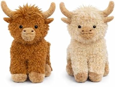 Vaulted Skulls & Co Cow Dog Toy Bundle 6" Small | Squeaky Highland Cow Toys | Stuffed Squeaky Chew Dog Cow Toy | Small/Medium Breed | Brown/Tan | 2-Pack