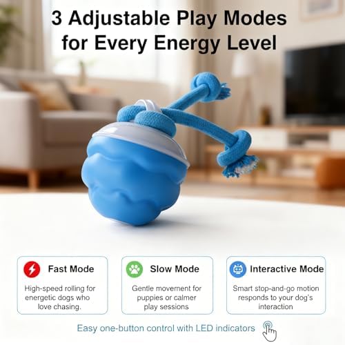 Interactive Dog Toys, Motion Activated Rolling Dog Ball Toy, Automatic Moving Dogs Toy for Boredom Stimulating, Self Play Ball for Small Medium Dogs Indoor, USB Rechargeable (Blue)