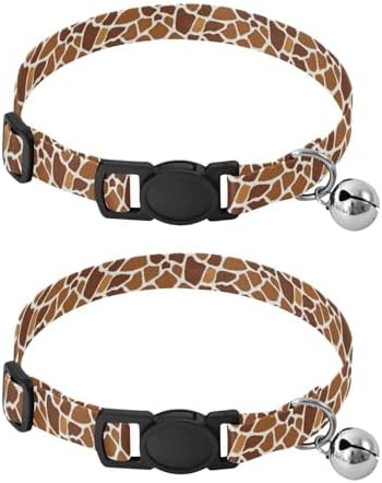 Giraffe Spots Brown White Pet Collars 2 Pack Collars for Cats Adjustable Length 10.6" to 17.1"
