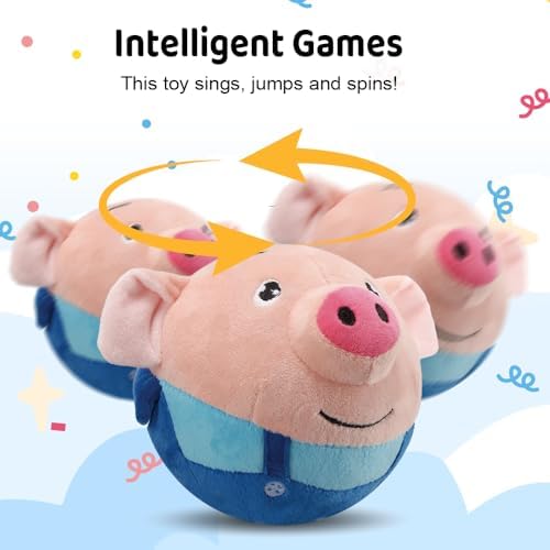 Active Moving Pet Plush Toy, Upgrade Interactive Dog Toys Talking Moving Dog Ball Toy Washable Cartoon Pig Plush Sound Electronic Herding Ball for Dogs Shake Bounce Boredom Talking Toys (Blue Pig)