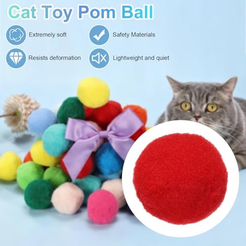 Cat Toy Pom Ball, Interactive Cat Ball Toys Fuzzy Pompoms (Plush, 1.2Inch, 30Pcs, Christmas Colors) for Kittens Pet Enrichment Training Play Indoor