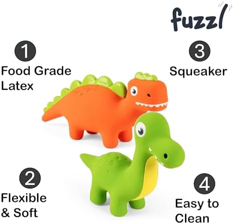 Fuzzl Rexy & Steggy Dinosaur Latex Soft Chew Toy 2 Pack - Food Grade Latex Dog and Puppy Toy