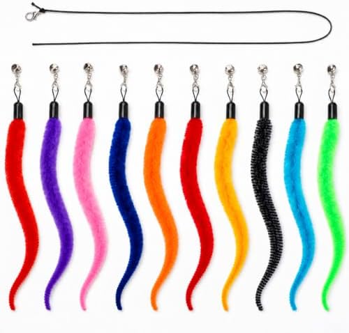 Thinp 10 Pcs Fuzzy Worm Cat Toy, Colorful Interactive Cat Wand Attachments
