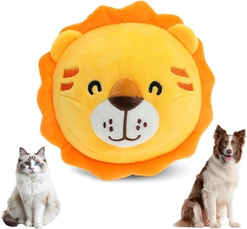 Active Moving Pet Plush Toy, 2026 Upgrade Squeaky Moving Dog Ball Toy Interactive Puppy Toys, Rechargeable Cartoon Plush Bounce Talking Toys to Keep Them Busy (Lion)