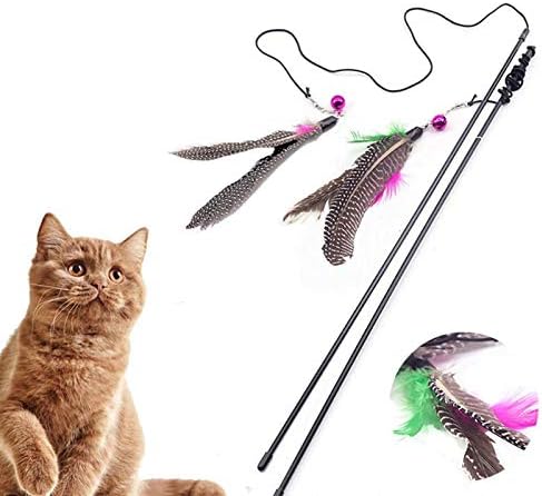 Cat Interactive Toy Stick Feather Wand with Small Bell Mouse Cage Toys Plastic Artificial Colorful Cat Teaser Toy Pet Supplies (Tpye1)