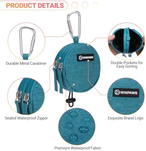 Dog Poop Bag Holder for Leashes- Dog Treat Pouch with Waterproof Zipper,Puppy Training Small Bag with Carabiner & Bungee Toggle,Two Pockets for Dry or Wet Treats-Pet Travel Walking Essentials (Green)