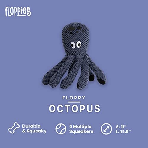fabdog Floppies Plush Dog Toy - Cute & Durable Squeaky Dog Toys - Best Squeak Toy for Puppies and All Breeds | Ideal Pet Gift| Small Octopus