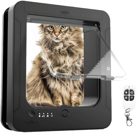 Smart Automatic Cat Flap with Microchip RFID & Remote, Windproof Electronic Pet Door for Cats Small Dogs, Silent Smooth Operation, Easy Install on Doors or Walls