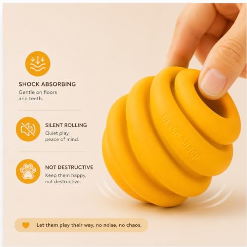 Green Sheep Enrichment Dog Ball for Medium to Large Dogs, Natural Rubber Treat Dispensing Chew Toy for Mental Stimulation & Boredom Relief, Interactive Dog Toys, Yellow