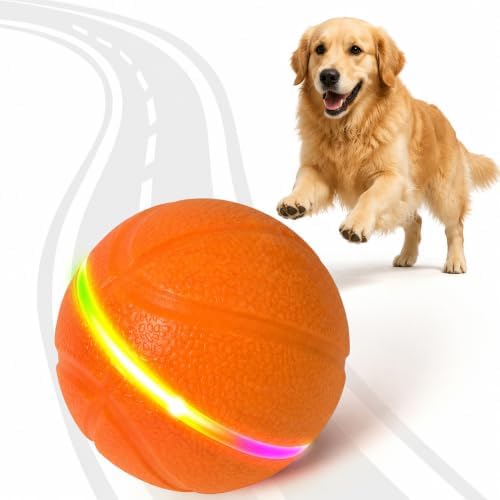 Niubya Interactive Dog Ball Toy, Activated Automatic Rolling Ball for Large Dogs, USB Rechargeable Pet Toy with LED Light