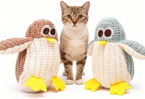 Cat Chew Toy, Soft Penguin Plush with Yellow Feet, Durable Teething Toy for Kittens and Adult Cats, Boredom Relief