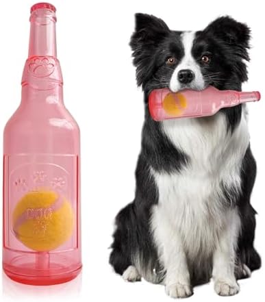 Water Bottle Dog Toy,Dog Toys for Aggressive Chewers,Water Bottle with Tennis Ball,Suitable for Small and Medium Pets to Exercise Outdoors(Red)