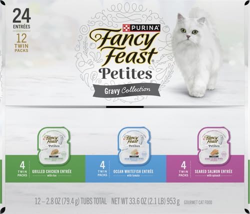 Fancy Feast Purina Gourmet Wet Cat Food Variety Pack,Petites Gravy Collection,Break-Apart tubs,48 Servings - 2.8 oz. Tubs,(Pack of 24)