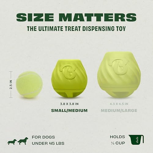 Benebone Pawbler Interactive Treat Dispensing Dog Toy, Small/Medium | Natural Rubber, Slow Feeder, Unpredictable Roll, Easy to Fill & Clean, Dishwasher Safe, Long-Lasting