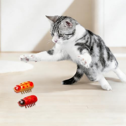 XCZAP Cat Electric Toy Bug – Automatic Rolling Interactive Cat Toy(2-Pack) (A-PC-Luminous Yellow Red)