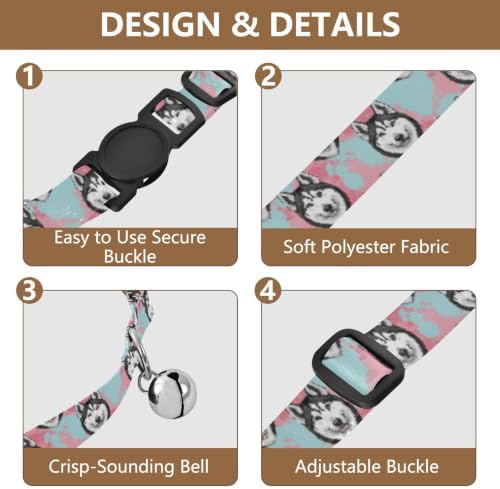 Black White Husky Dog Pet Collars 2 Pack Dog Collars for Small Dogs Adjustable Length 10.6" to 17.1"