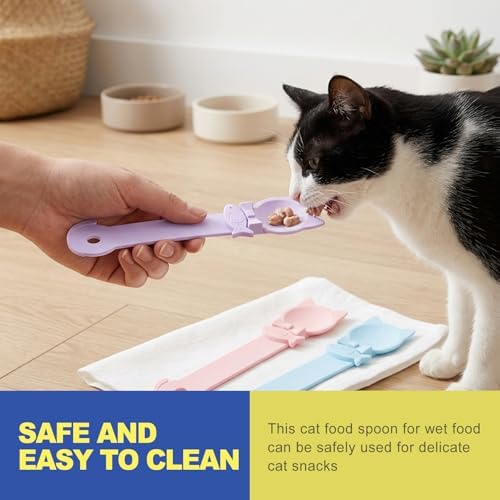 3 Pack Cat Treat Feeder Spoon Squeeze, Cat Strip Dispenser & Lickable Spoons for Wet Food, Mess-Free Plastic Tool