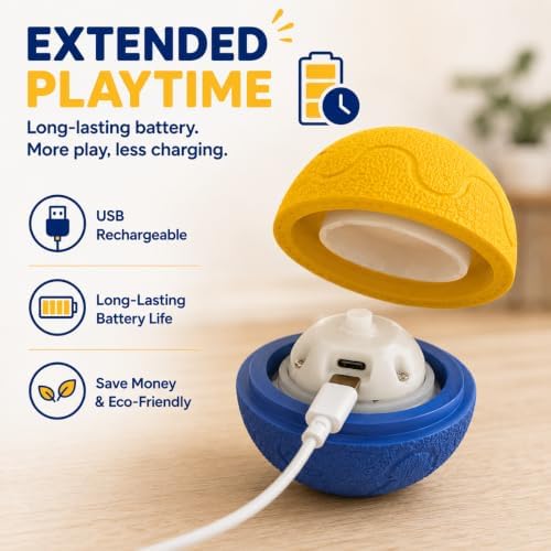 Smart EVA Motion Activated Self Play Bouncing Interactive Electric Automatic Moving Enrichment Dog Chase Teaser Ball Toys Rechargeable Mental Brain Stimulation for Small Medium Large Dogs to Keep Busy