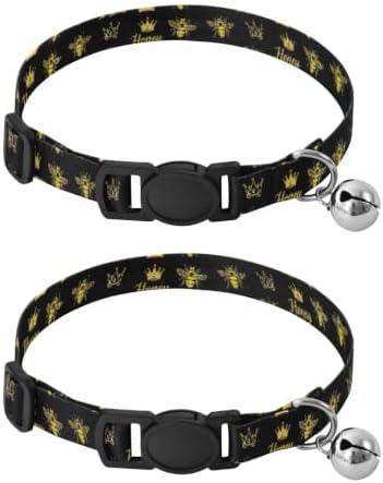 2 Pack Puppy Collar Yellow Bees Dog Collar with Bell, Adjustable Length 10.6" to 17.1"