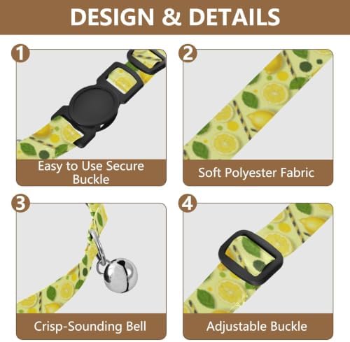 Lemons Dog Collar with Bell 2 Pack Puppy Collar Adjustable Length 10.6" to 17.1"
