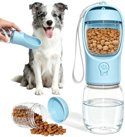 Portable Dog Water Bottle with Food Container, Drinking Bottle for Travel