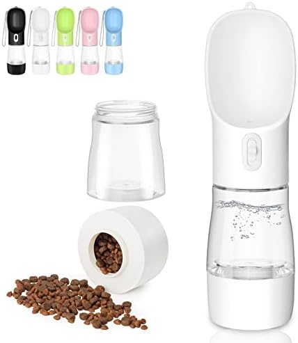 Portable Dog Water Bottle with Food Container Dishwasher Safe-White